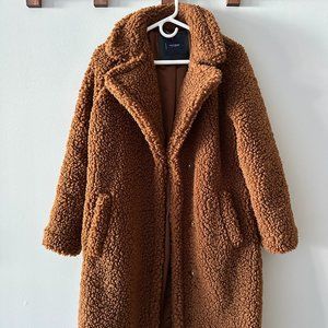 Lucky Brand Brown Faux Shearling Teddy Bear Long Coat in Small